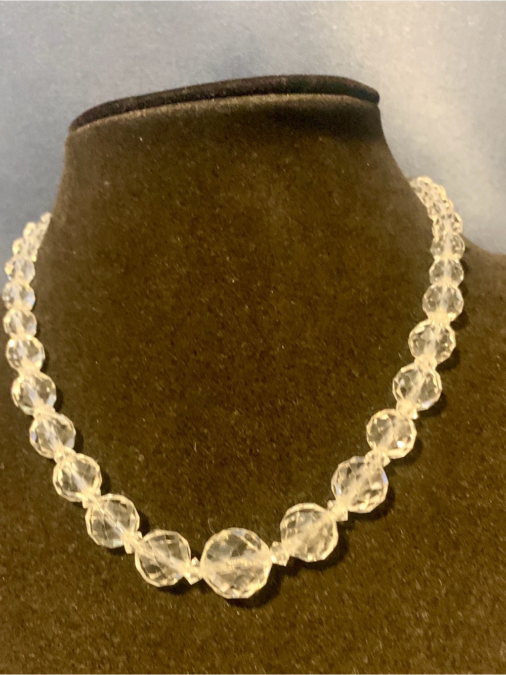 Clear Faceted Rock Crystal Bead Necklace Antique